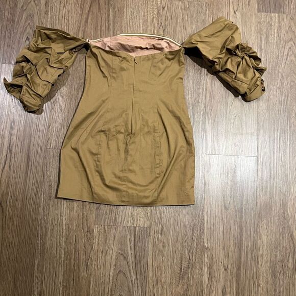 majorelle Double-Breasted khaki off shoulder Dress - Picture 3 of 10